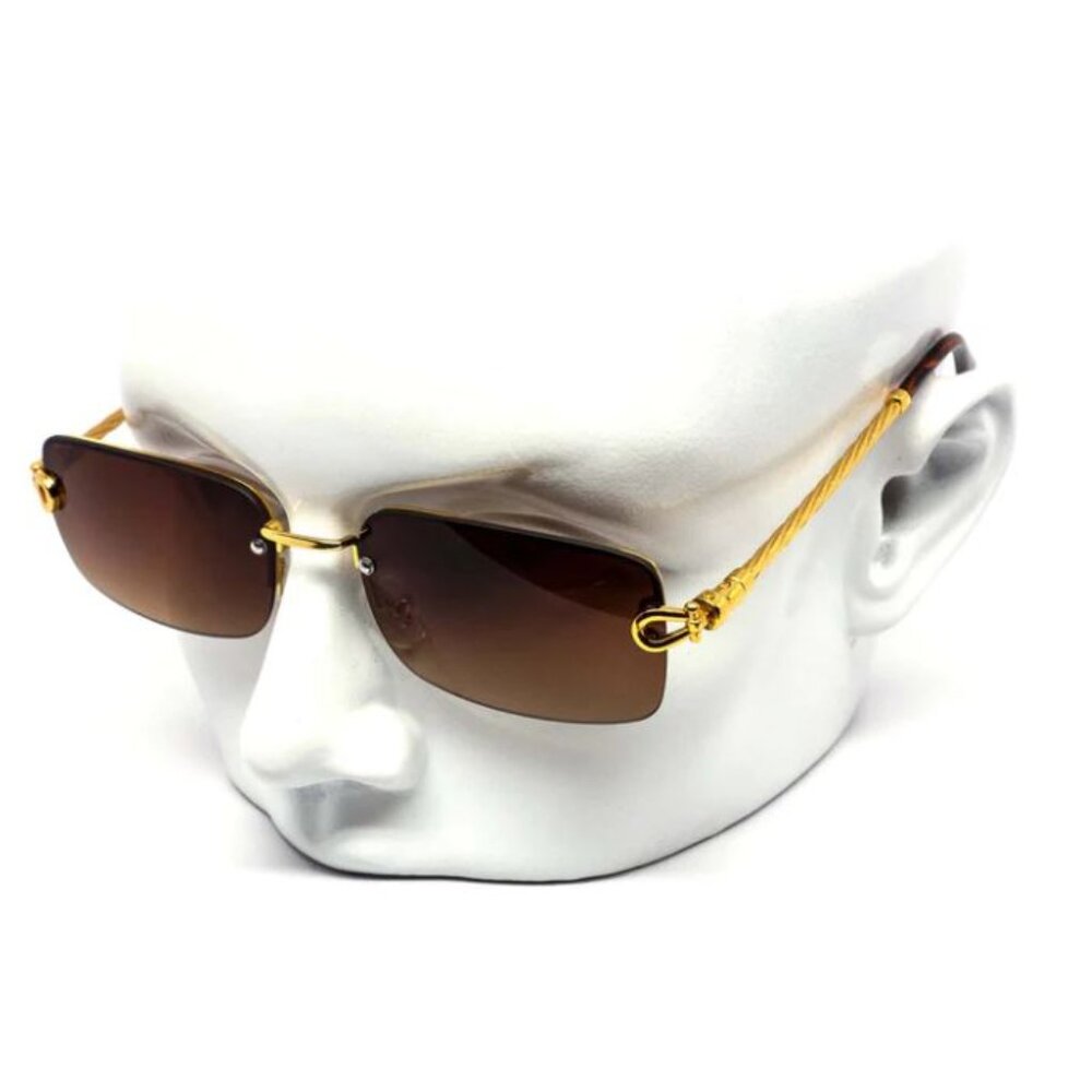 Men Sunglasses Brown Lens Retro Classic Trendy‎ Retro Shades Gold Metal Lentes